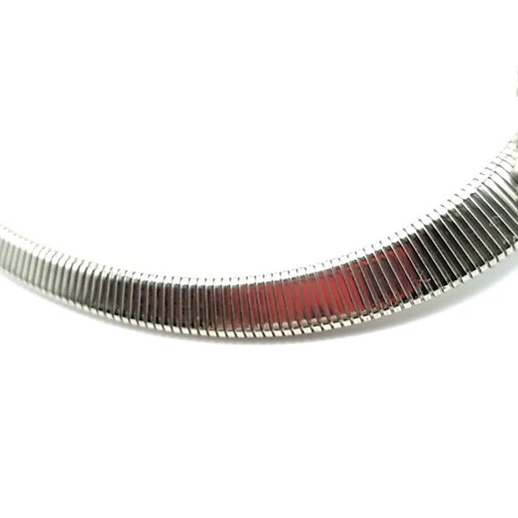 Silver-tone Flat Snake Chain with faux Gemstone & AB Rhinestones 16" Choker - Picture 5 of 13